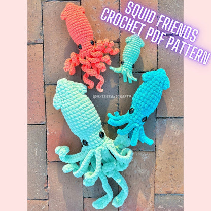 Squid Friends Crochet Pattern | 2 in 1 Squid Amigurumi PDF | LOW-SEW!